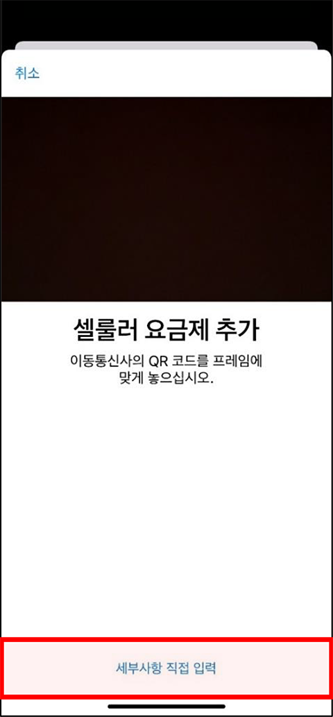 애플 iPhone 단말 eSIM QR코드가 없을 경우 : 1.세부사항 직접입력